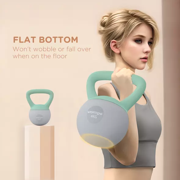 SPORTNOW 2 x 4kg Soft Kettlebell, Kettle Bell with Non-Slip Handle, for Home Gym, Strength Training, Cardio - Grey and Green - 6