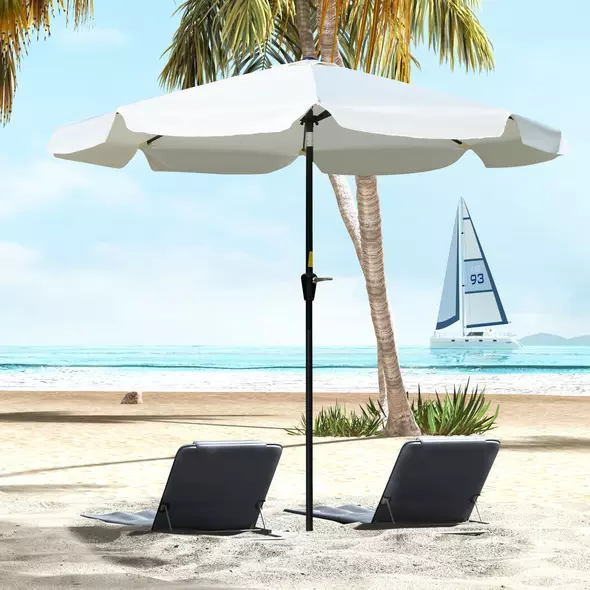 Outsunny 2.7m Patio Parasol Garden Umbrellas Outdoor Sun Shade Table Umbrella with Tilt, Crank, 8 Ribs, Ruffles, White - 2