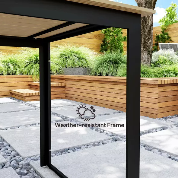 Outsunny Garden Table for 6 People, 175 x 78 x 75 cm Rectangle Outdoor Dining Table with Slatted Top, Metal Frame, for Balcony, Deck, Teak - 6