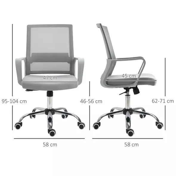 Vinsetto Ergonomic Desk Chair Mesh Office Chair with Adjustable Height Armrest and 360° Swivel Castor Wheels Grey - 3