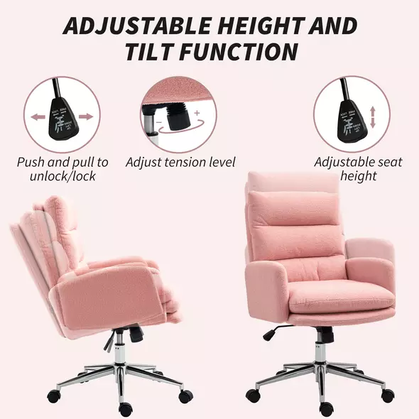 HOMCOM 91-99cm Sherpa Fleece Office Chair - Pink - 5