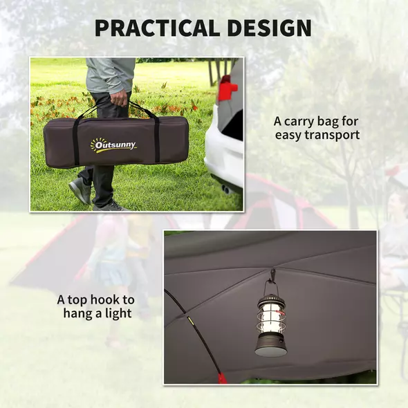 Outsunny 4-6 Man Family Camping Tent w/ 2 Bedrooms and a Living Room, Waterproof Tunnel Tent w/ Sewn In Groundsheet, Doors, Windows, Carry Bag, Grey - 7