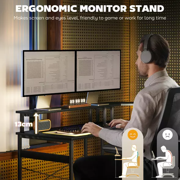 HOMCOM 'L' Shaped Work Desk, with LED Lights - Black - 6