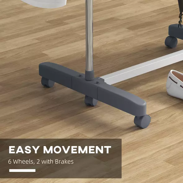 HOMCOM Four-Shelf Collapsing Clothes Horse, With Side Arms and Wheels - Grey - 7