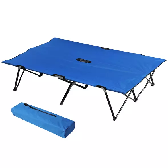 Outsunny Double Camping Cot Bed, with Bag - Blue - 1