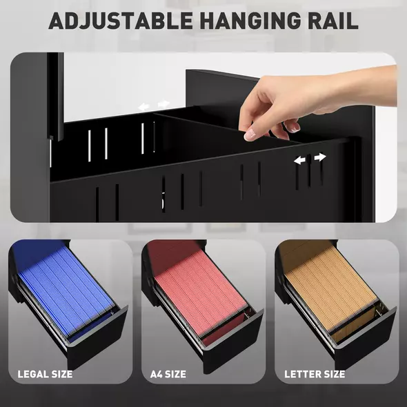 Vinsetto 3-Drawer Steel Filing Cabinet with Lock - Black - 5