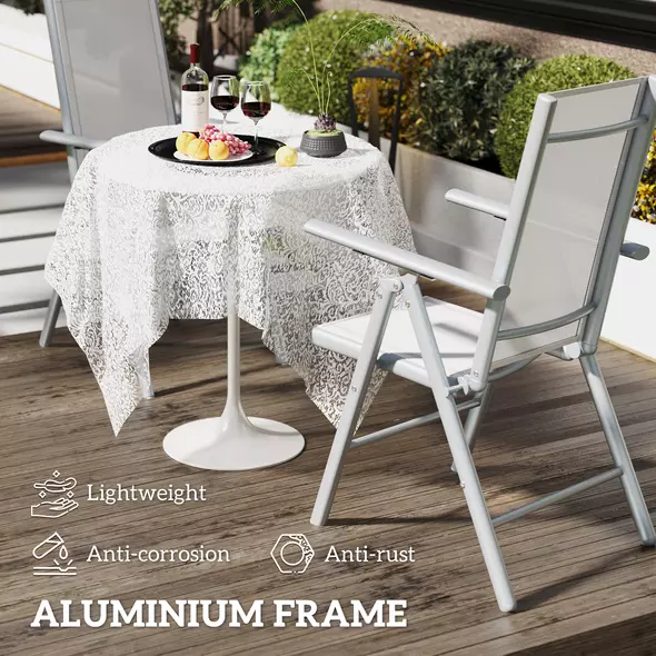 Outsunny Set of Two Aluminium Folding Chairs  - Light Grey - 4