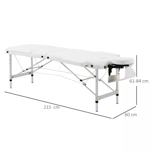 HOMCOM Foldable Massage Bed Portable Table, 3-Section Aluminium Foldable Beauty Couch, Professional Salon Spa Table with Headrest Support and Carry Bag, 81 cm Width, White - 3