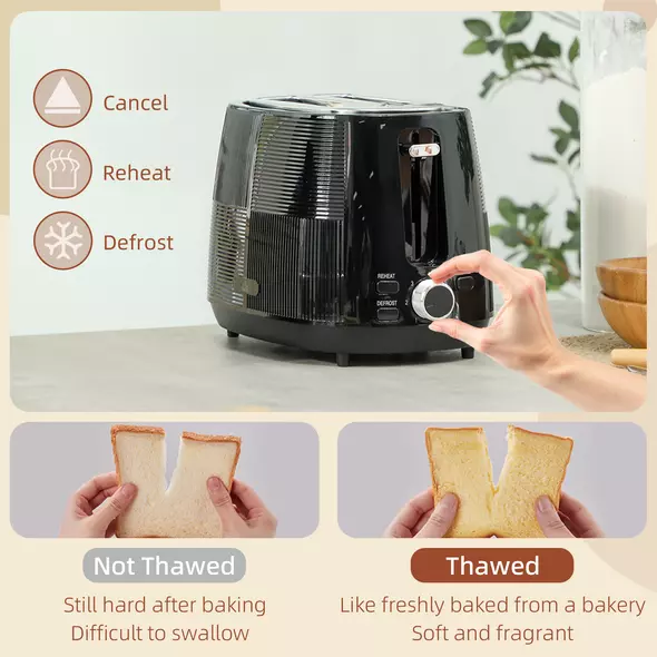 HOMCOM Kettle and Toaster Set, 1.7L 3000W Fast Boil Kettle & 2 Slice Toaster Kitchen Set with 7 Level Browning Controls, Defrost, Reheat, Boil-dry Protection, Black - 5