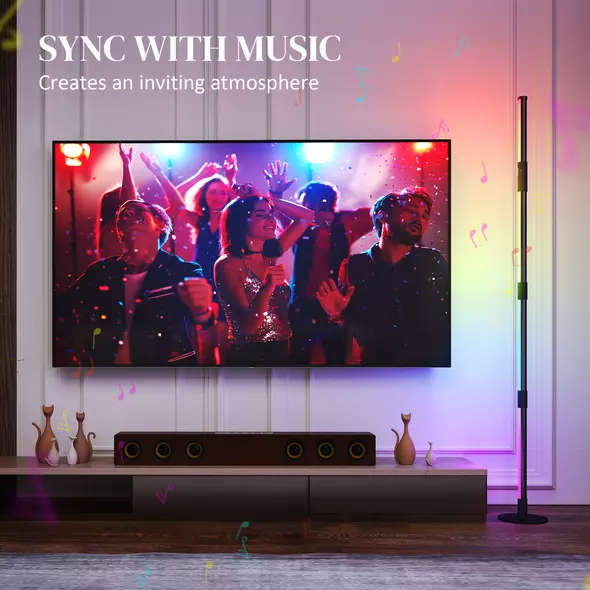 HOMCOM LED Floor Lamp, 360° RGB Detachable Corner Floor Lamp with App & Remote Control, Colour Changing Standing Lamp with Music Sync & Timing, for Living Room, Game Room, Dark Grey - 7