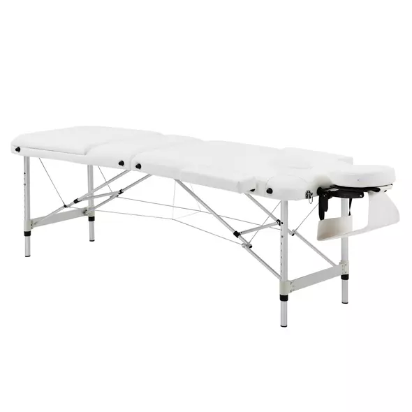 HOMCOM Foldable Massage Bed Portable Table, 3-Section Aluminium Foldable Beauty Couch, Professional Salon Spa Table with Headrest Support and Carry Bag, 81 cm Width, White - 1