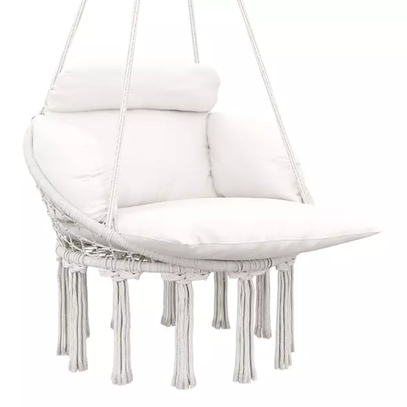 Outsunny Hanging Chair Outdoor Hammock Chair with Soft Cushion, Cotton Rope Boho Style Swing Chair, Hanging Garden Swing Seat for Indoor Outdoor, Cream White - 1