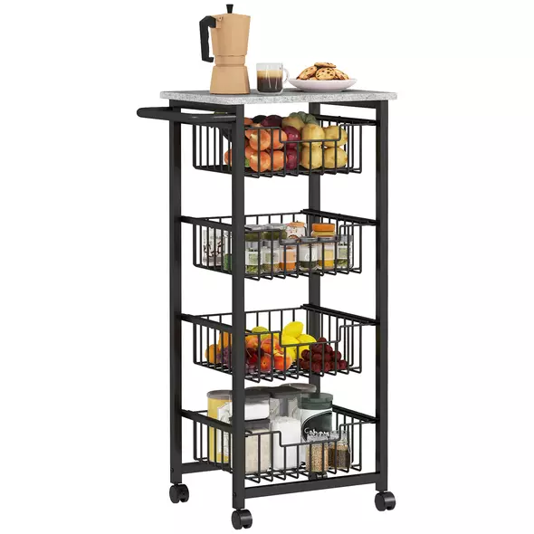 HOMCOM Four Basket Mobile Kitchen Island, with Brakes - Grey/Black - 1