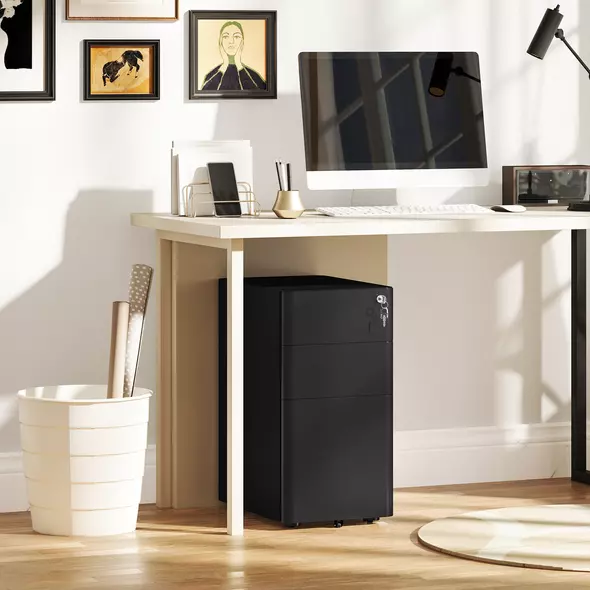 Vinsetto 3-Drawer Steel Filing Cabinet with Lock - Black - 9