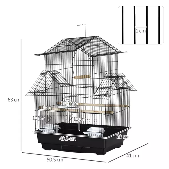 PawHut Metal Bird Cage with Plastic Swing Perch Food Container Tray Handle for Finch Canary Budgie 43.5 x 33 x 63 cm, Black - 3