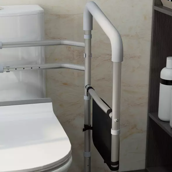 HOMCOM Free Standing Toilet Frame, Height and Width Adjustable Toilet Safety Frame with Arms, 2 Additional Suction Cups, Storage for Elderly, Disabled, Handrail Grab Bar, 136kg Weight Capacity - 8
