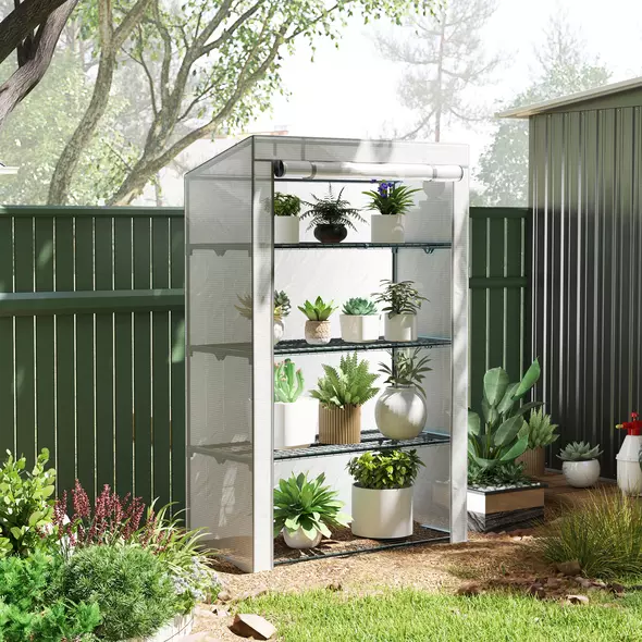 Outsunny Four-Tier Mini Greenhouse - Grey/White - 2