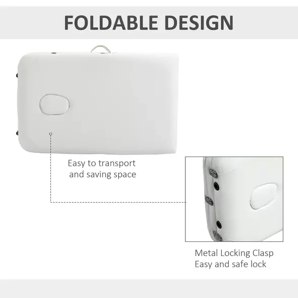 HOMCOM Foldable Massage Bed Portable Table, 3-Section Aluminium Foldable Beauty Couch, Professional Salon Spa Table with Headrest Support and Carry Bag, 81 cm Width, White - 7