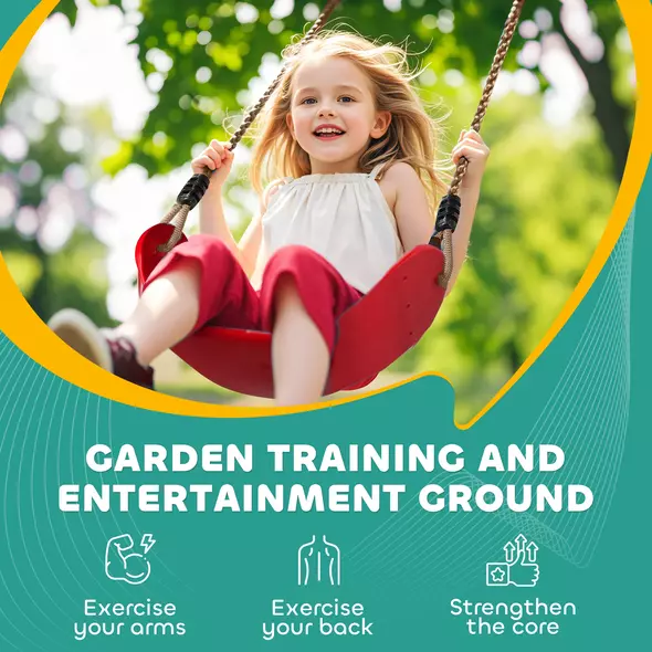 AIYAPLAY 10-Piece Zip Line Kit for Kids with 10m Slackline, Monkey Bars, Swing, Climbing Ladder, Hanging Tray, Metal Rings - 6