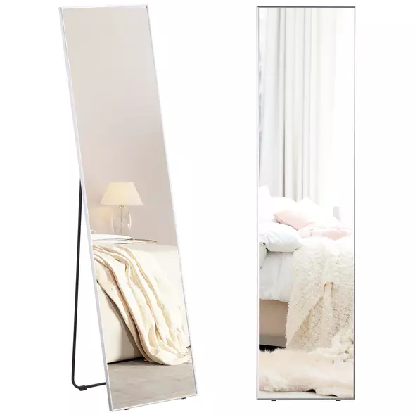 HOMCOM Full Length Mirror Wall-Mounted, 160 x 40 cm Freestanding Rectangle Dressing Mirror for Bedroom, Living Room, Silver Frame - 1