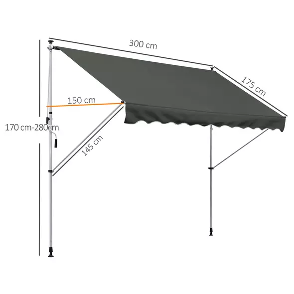 Outsunny 3x1.5m  Adjustable Outdoor Aluminium Frame Awning Grey - 3