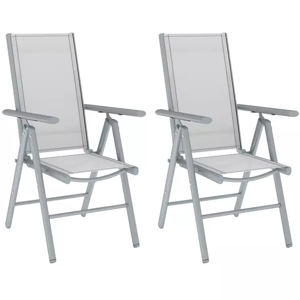 Outsunny Set of Two Aluminium Folding Chairs  - Light Grey - 1