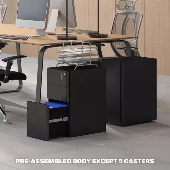 Vinsetto 3-Drawer Steel Filing Cabinet with Lock - Black - 8