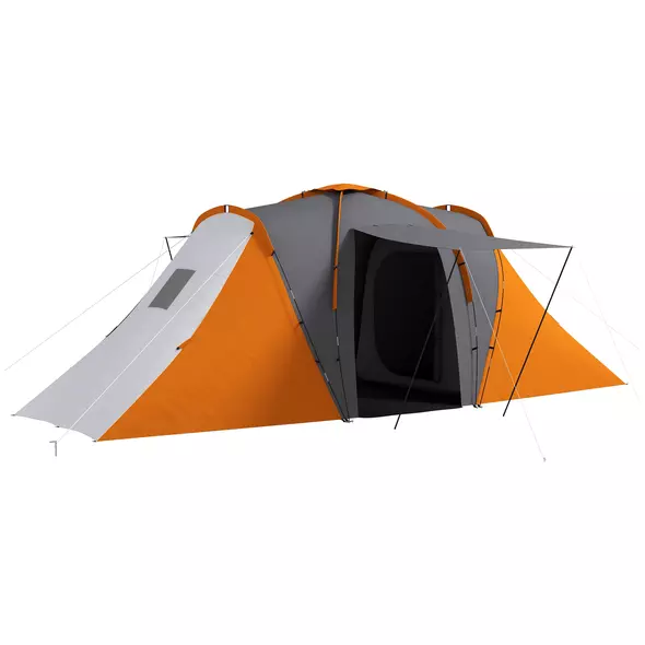 Outsunny Large Camping Tent Tunnel Tent with 2 Bedroom and Living Area, 2000mm Waterproof, Portable with Bag for 4-6 Man, Orange - 1