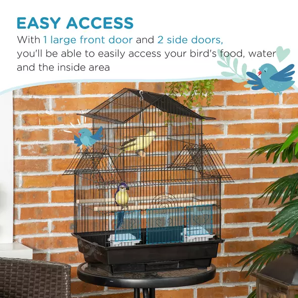 PawHut Metal Bird Cage with Plastic Swing Perch Food Container Tray Handle for Finch Canary Budgie 43.5 x 33 x 63 cm, Black - 6