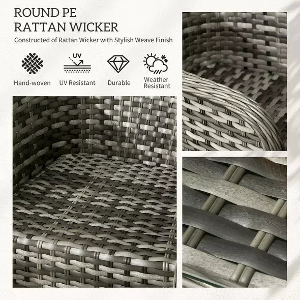 Outsunny Four-Piece Rattan Sofa Set, with Glass-Top Table - Orange - 4