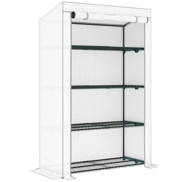 Outsunny Four-Tier Mini Greenhouse - Grey/White - 1