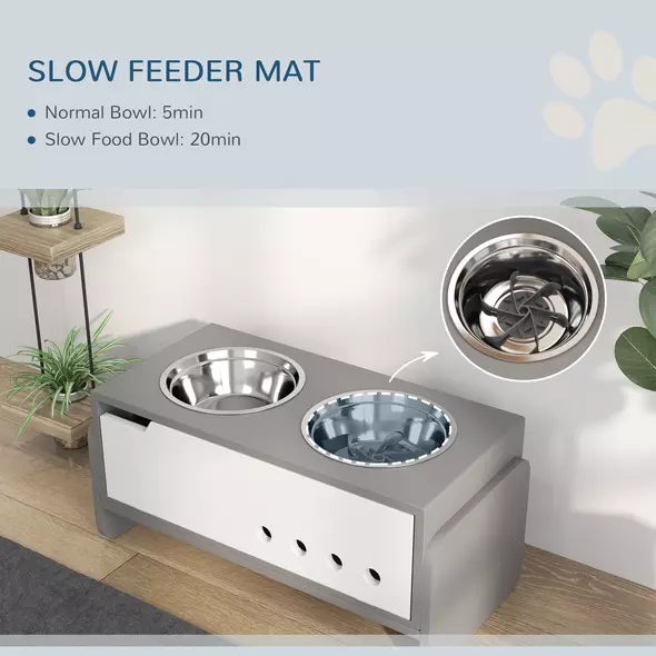 PawHut 3 Height Adjustable Raised Dog Bowls, Dog Feeding Storage Station w/ Slow Feeder Mat, 2 Stainless Steel Bowls - 5