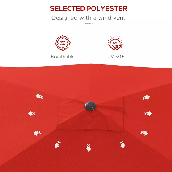 Outsunny 2 x 3 m Rectangular Parasol Umbrella - Red - 7