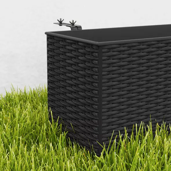 Outsunny Set of Two Rattan-Effect Planters - Black - 9