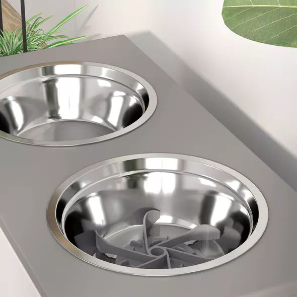 PawHut 3 Height Adjustable Raised Dog Bowls, Dog Feeding Storage Station w/ Slow Feeder Mat, 2 Stainless Steel Bowls - 9