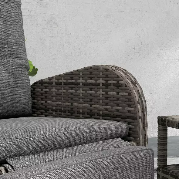 Outsunny 2 Seater Patio Rattan Chaise Lounge Sofa Set with Fabric Cushion, Grey and Brown - 8