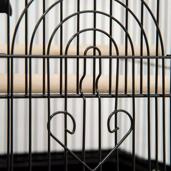 PawHut Metal Bird Cage with Plastic Swing Perch Food Container Tray Handle for Finch Canary Budgie 43.5 x 33 x 63 cm, Black - 9