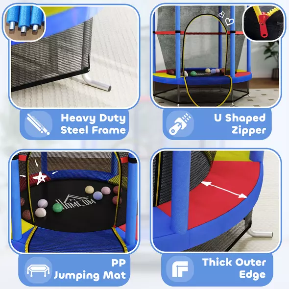 HOMCOM Kids Trampoline, with Enclosure Net, Steel Frame, for Ages 3-6 Years - MultiColoured - 5