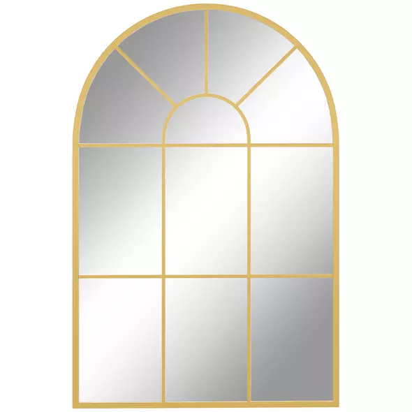 HOMCOM 90 X 61cm Arched Grid Mirror - Gold Tone - 1