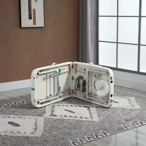 HOMCOM Foldable Massage Bed Portable Table, 3-Section Aluminium Foldable Beauty Couch, Professional Salon Spa Table with Headrest Support and Carry Bag, 81 cm Width, White - 9