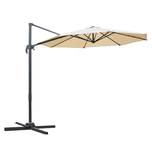 Outsunny Round Umbrella Parasol W/ Tilt 360° Rotation and Hand Crank Cross Base-Beige - 1