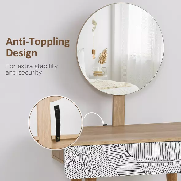 HOMCOM Dressing Table with Drawer and Mirror height adjustable Wooden Oak Color  Bedroom Dressing Room Elegant and Durable - 6
