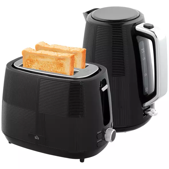 HOMCOM Kettle and Toaster Set, 1.7L 3000W Fast Boil Kettle & 2 Slice Toaster Kitchen Set with 7 Level Browning Controls, Defrost, Reheat, Boil-dry Protection, Black - 1