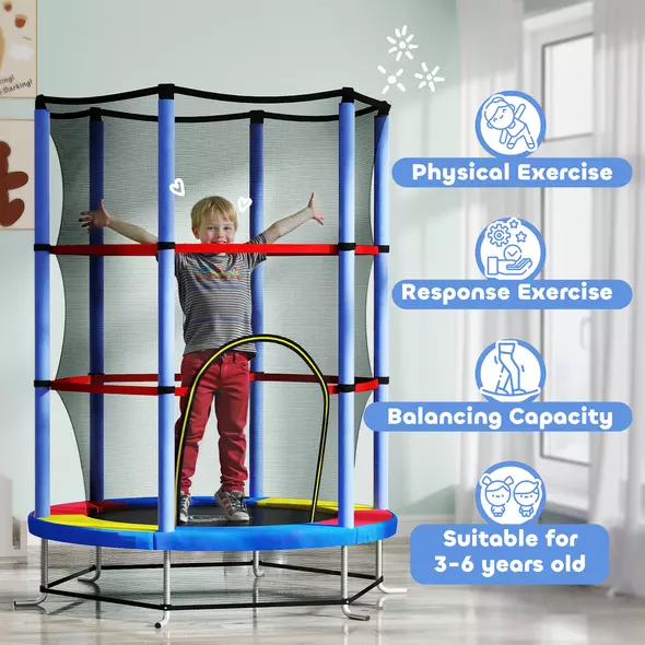 HOMCOM Kids Trampoline, with Enclosure Net, Steel Frame, for Ages 3-6 Years - MultiColoured - 4