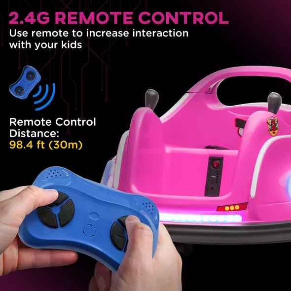 AIYAPLAY Angry Bird Licensed Waltzer Car, 12V Kids Bumper Car w/ Joysticks, Remote, Music LED Lights, Pink - 5