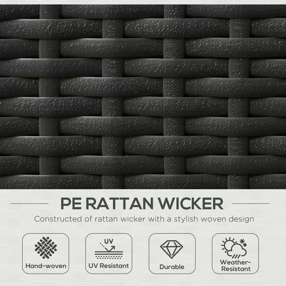 Outsunny 5PC PE Rattan Sun Lounger, Outdoor Wicker 5-level Adjustable Recliner Sofa Bed with Storage Side Table and Footstools, for Patio, Garden, Poolside, Black - 4