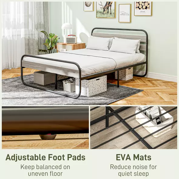 HOMCOM King Size Steel Industrial Bed Frame - Black - 6