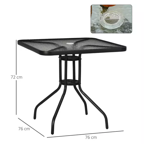 Outsunny Square Garden Dining Table with Tempered Glass Top & Umbrella Hole, 76 x 76 cm - 3