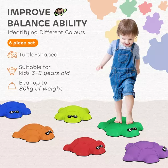 AIYAPLAY 6-Piece Balance Stepping Stones with Non-Slip Edge, Indoor Outdoor Obstacle Courses for Ages 3-8 Years, Multicoloured - 4