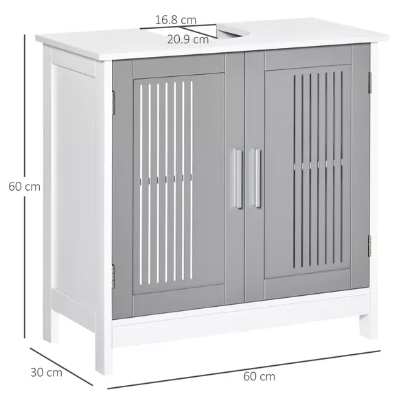 kleankin Modern Under Sink Cabinet with 2 Doors, Bathroom Vanity Unit, Pedestal Under Sink Design, Storage Cupboard with Adjustable Shelves, Grey - 3